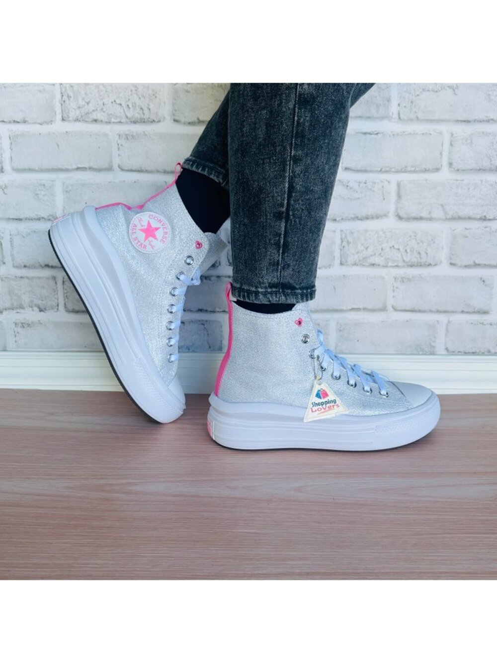 ❤️Converse Chuck Taylor All Star Move Sz 5.5 Big Kid Shoes Sparkle Gray A06332C